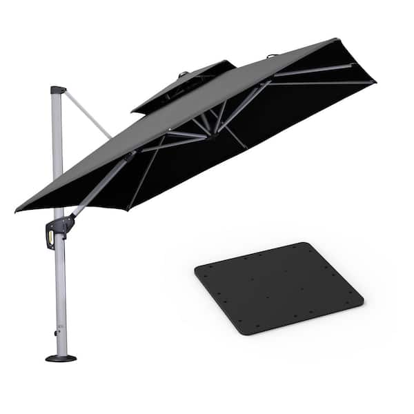 PURPLE LEAF 9 ft. Square High-Quality Aluminum Cantilever Polyester Outdoor Patio Umbrella with Base Plate, Gray