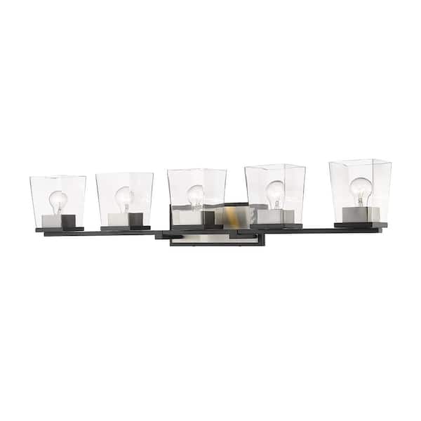 Unbranded Bleeker Street 42.5 in. 5-Light Matte Black and Brushed Nickel Vanity Light with Clear Glass