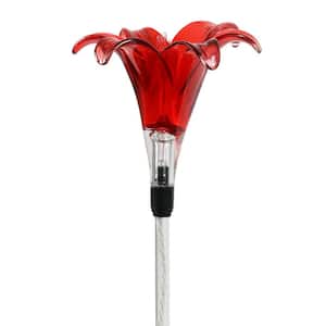 Solar Lily 2.92 ft. Red Plastic Garden Stake
