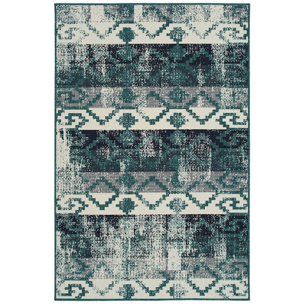 Pianta Collection Teal 5'3" x 7'6" Rectangle Residential Indoor-Outdoor Area Rug