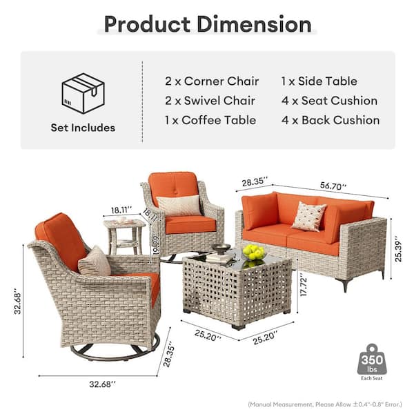 XIZZI Zephyr 6 Pieces Wicker Outdoor Rocking Chair Set with Orange