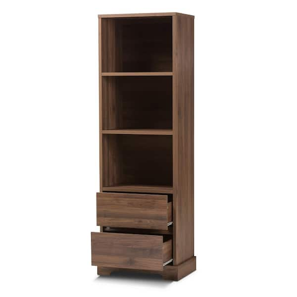 Baxton Studio 71.73 in. Brown Wood 3 shelf Accent Bookcase with