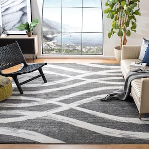 Adirondack Charcoal/Ivory 8 ft. x 8 ft. Square Striped Area Rug
