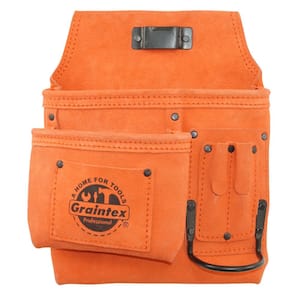 5-Pocket Left Handed Orange Suede Leather Nail and Tool Pouch