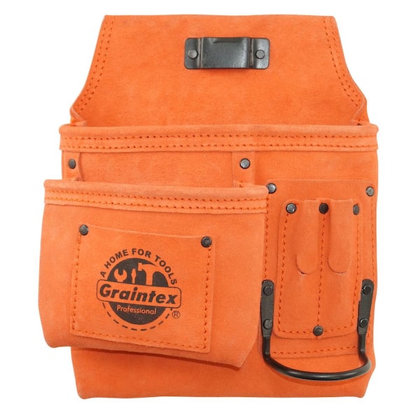 Graintex 5-Pocket Left Handed Orange Suede Leather Nail and Tool Pouch