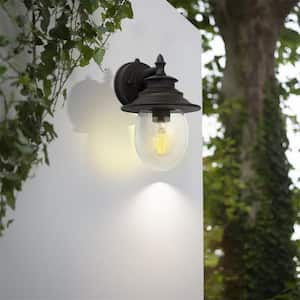 6 in. W 1-Light Outdoor Wall Lantern Sconce Black Light Fixtures Dusk to Dawn Porch Lamp, E27, No Bulbs