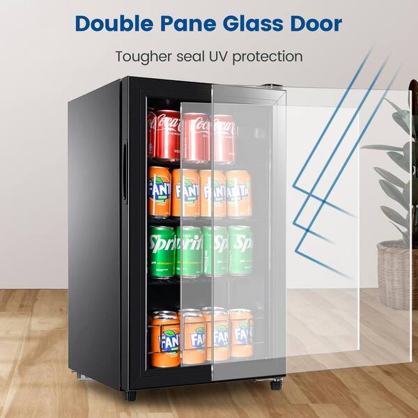 Goplus 120 Can Beverage Refrigerator Beer Wine Soda Drink Cooler Mini - See Details - Black