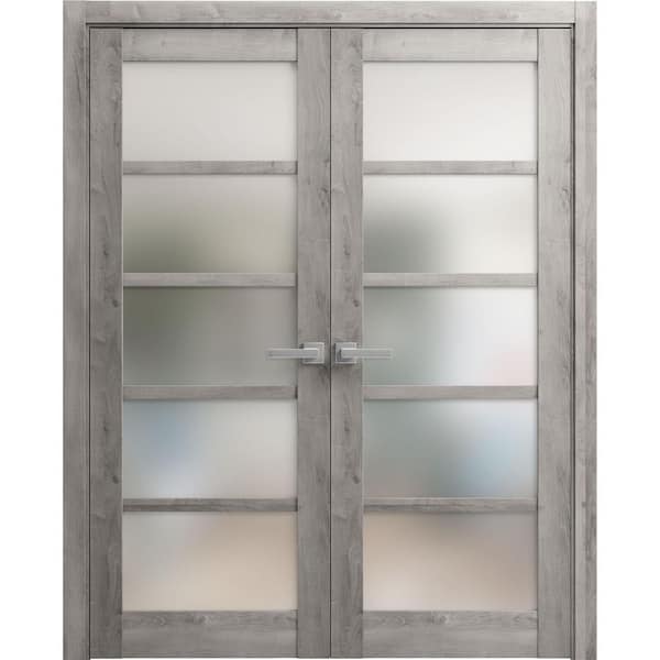 60 in. x 80 in. 2 Panel Nebraska Grey Finished MDF Sliding Door with Hardware