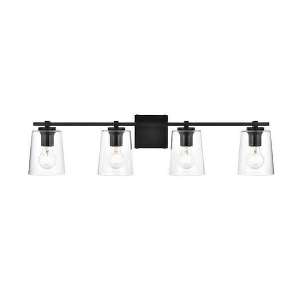 Unbranded Simply Living 33 in. 4-Light Modern Black Vanity Light with Clear Bell Shade