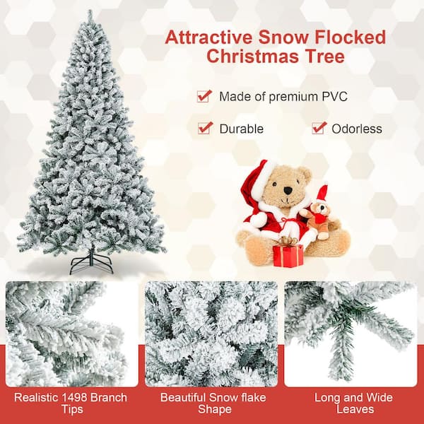 Costway 9 ft. Unlit Premium Snow Flocked Hinged Artificial