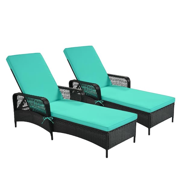 Utopia 4niture Farrah 2-Piece Wicker Outdoor Chaise Lounge with Green Cushions