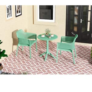 3-Piece Army Green Plastic Outdoor Bistro Conversation Set with Round table and Widened Seat