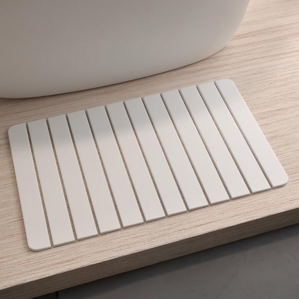 34 in. x 21 in. Quick Dry Large Slatted Natural White Rectangle Diatomite Bathmat