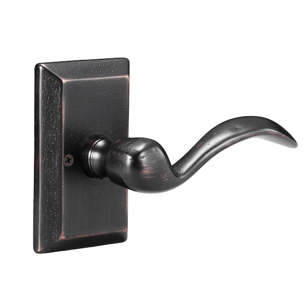 DELANEY HARDWARE Sandcast Tiara Aged Bronze Single Dummy Right Hand Door Lever with Square Backplate