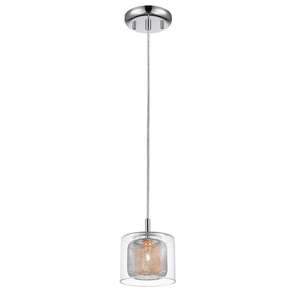 1-Light Chrome Mirrored Stainless Steel Mini Pendant with Double Mesh Inner