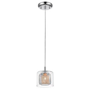 1-Light Chrome Mirrored Stainless Steel Mini Pendant with Double Mesh Inner Shades
