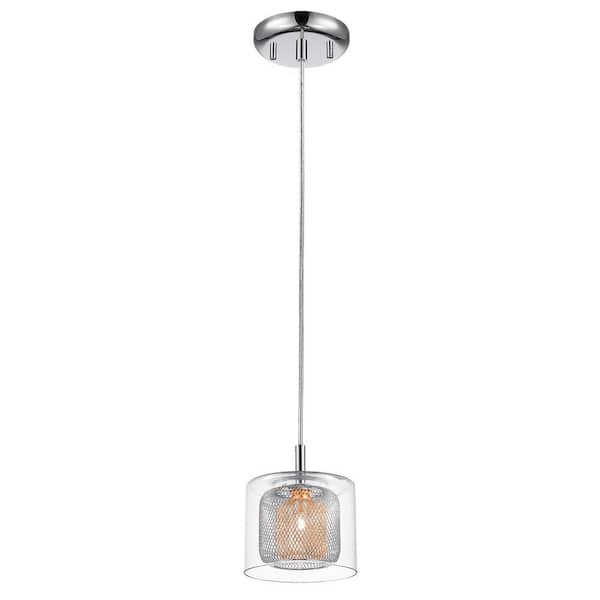DSI 1-Light Chrome Mirrored Stainless Steel Mini Pendant with Double Mesh Inner Shades