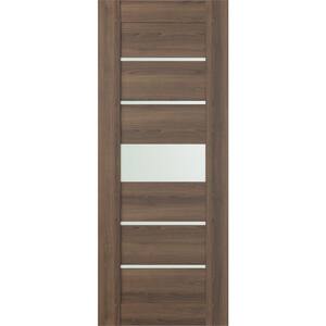 Vona 07-06 24 in. x 83.25 in. No Bore 5-Lite Frosted Glass Pecan Nutwood Solid Composite Wood Interior Door Slab