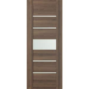 Vona 07-06 30 in. x 84 in. No Bore 5-Lite Frosted Glass Pecan Nutwood Composite Wood Interior Door Slab