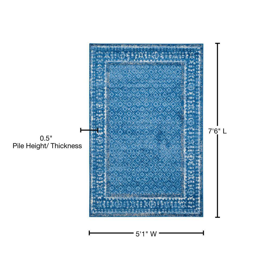 Chic Lodge Style Easy-Care Blue Synthetic 5' x 7' Area Rug
