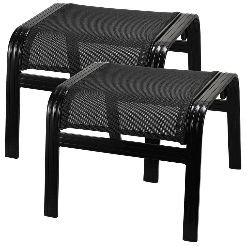 Phewnyzo 22 in. x 20 in. x 17 in. Black Aluminum Outdoor Ottoman FootRest Set of 2 Patio ...