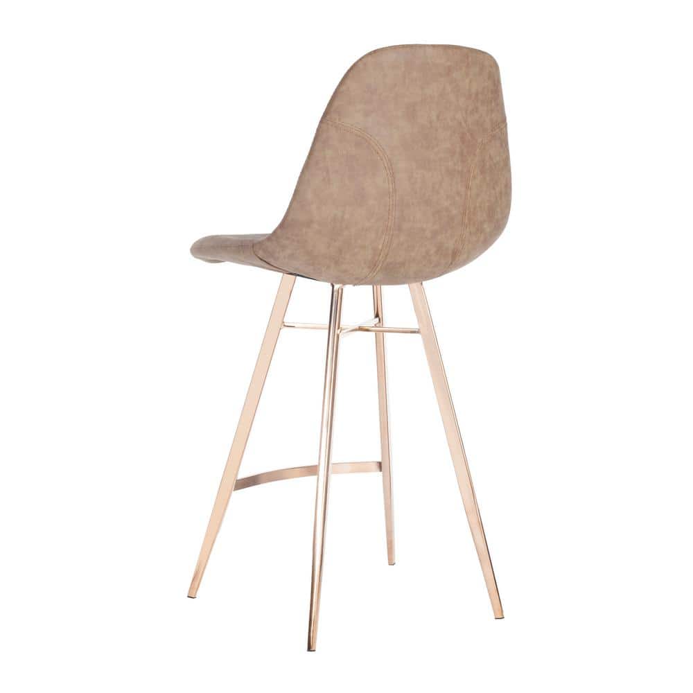 Mid-Century Brown Faux Leather Counter Stool with Copper Legs