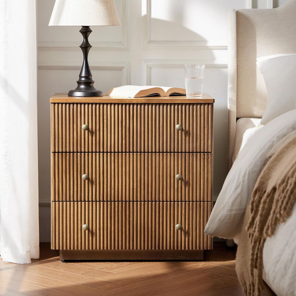 Lucas Acorn 3-Drawer Solid Wood Fully Assembled Nightstand with Charging Station