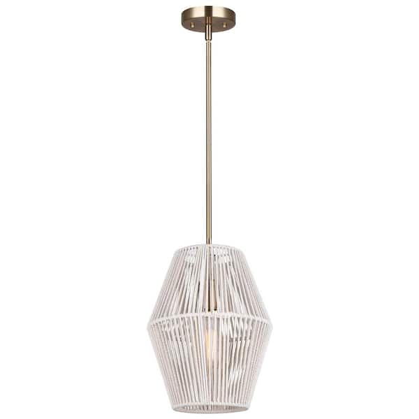 CANARM Willow 60-Watt 1 Light Gold Modern Pendant Light with Natural Natural Rope Shade