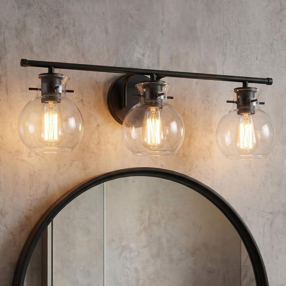 23 in. 3-Light Matte Black Bathroom Vanity Light with Clear Glass Shades, Modern Sconce Over Mirror for Bathroom price history on PriceWatchPro