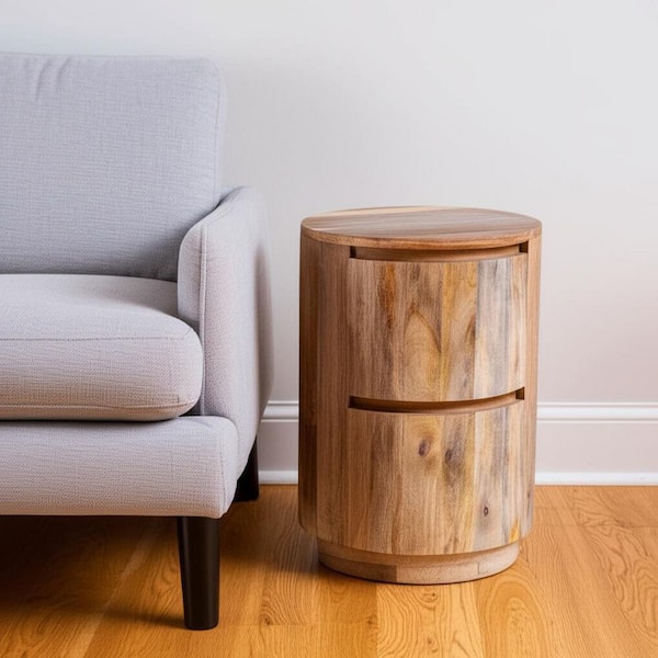 18 in. Natural Round Wood End Table