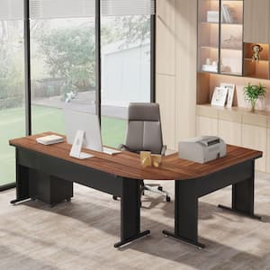 BYBLIGHT Capen 78.7 in. L Shaped Walnut Wood Executive Desk