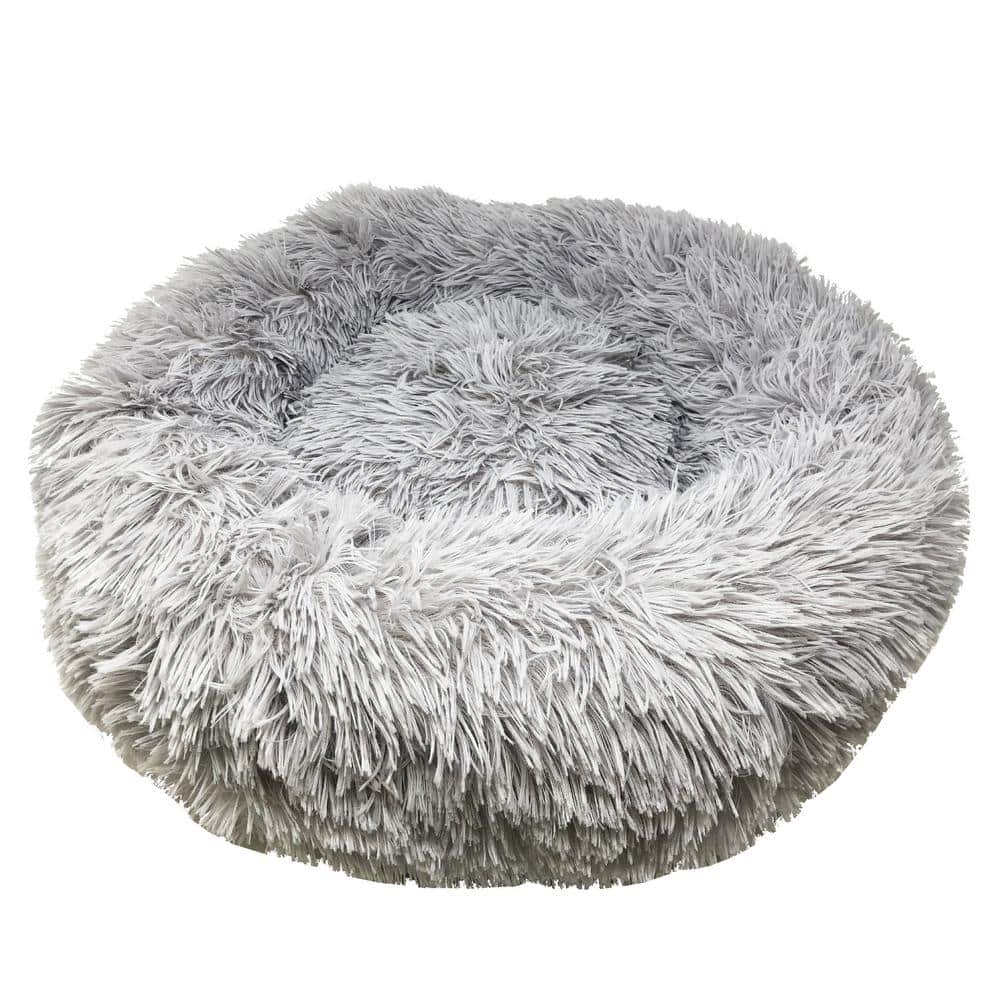 PET LIFE Medium Grey Nestler HighGrade Plush and Soft Rounded Dog Bed