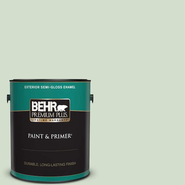 BEHR PREMIUM PLUS 1 gal. #440E-2 Herbal Mist Semi-Gloss Enamel Exterior Paint & Primer