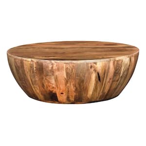 Dark Brown Mango Wood Coffee Table In Round Shape