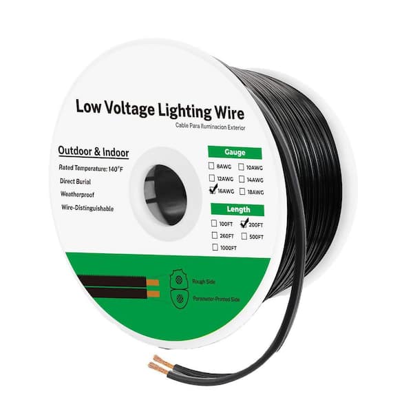 16/2 Low Voltage Landscape Lighting Wire 200 ft. 16AWG 2-Conductor Stranded Direct Burial Cable for Outdoor Use