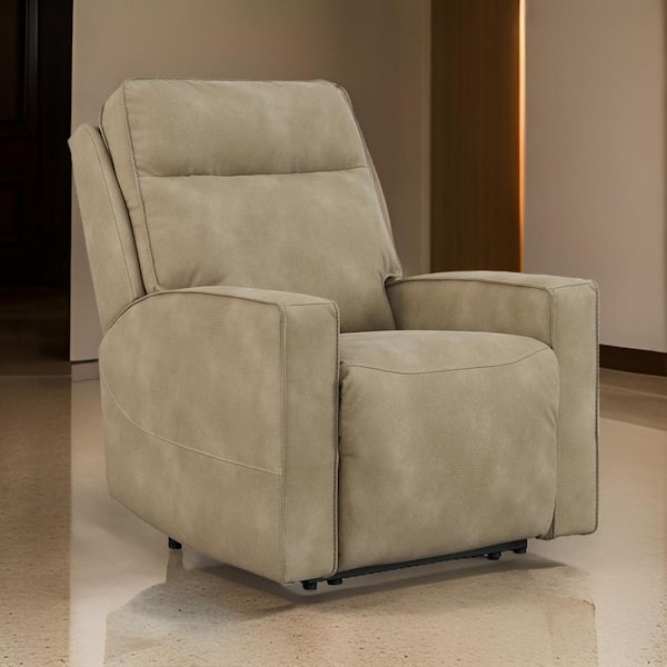 Benjara Sand Cushioned Fabric Power Recliner with Adjustable Headrest