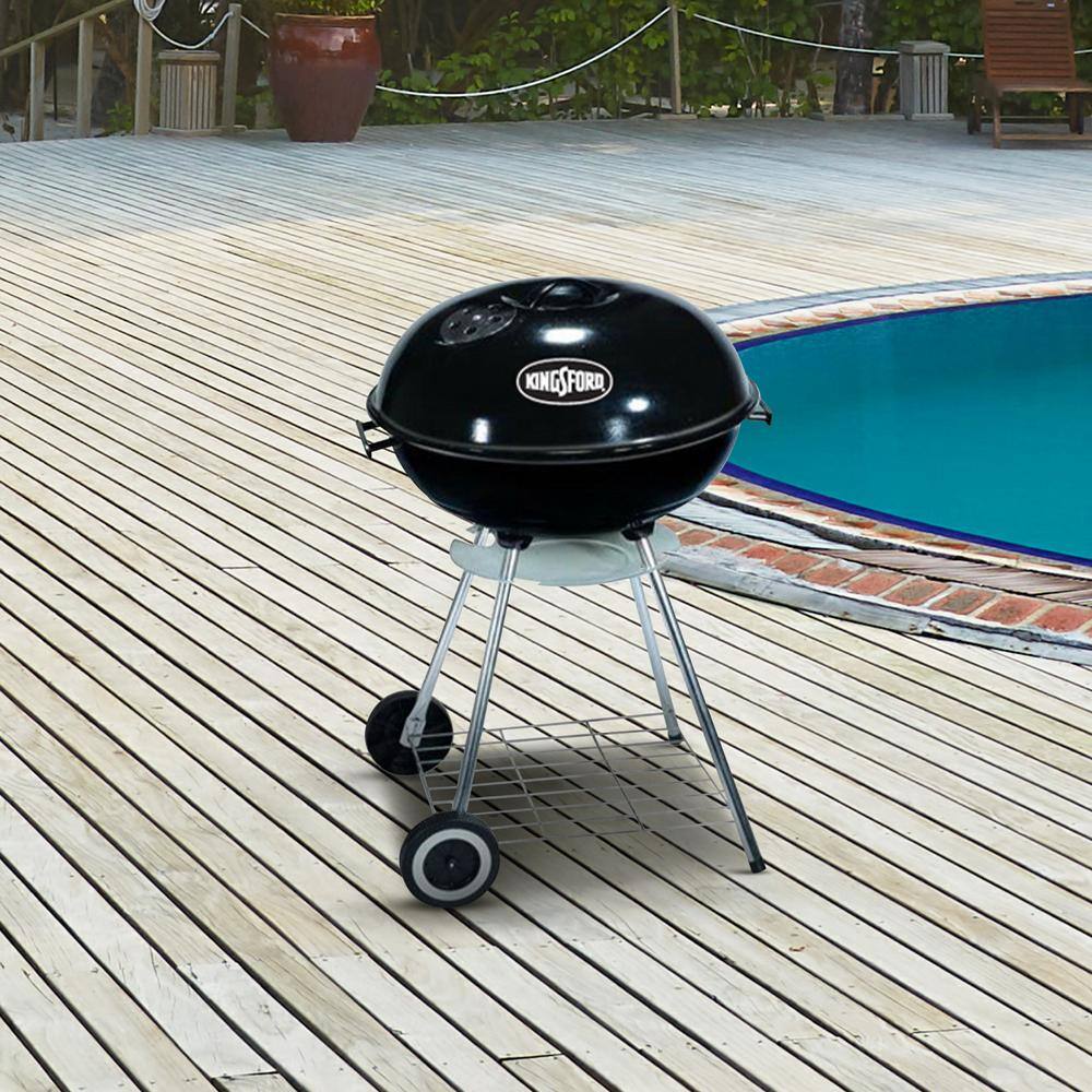 Black 17-Inch Steel Charcoal Kettle Grill with Wheels