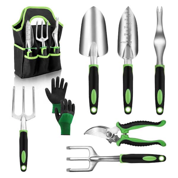 AFAIF 5-Piece Garden Tool Set-Heavy Duty,Non-Slip Grip, Garden Hand Tools Kit Includes Transplanter, Trowel, Rake, Bag, Gloves