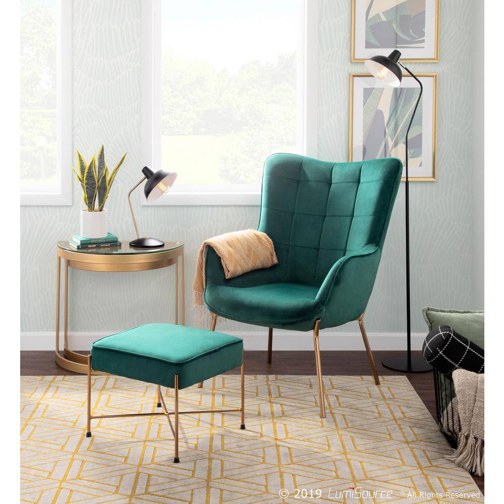 Izzy Contemporary Green Velvet and Gold Metal Arm Chair