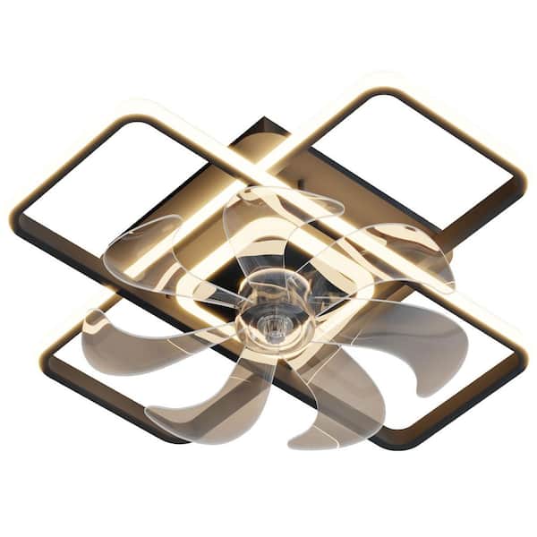 Unbranded 22 in. LED Indoor Black Smart Ceiling Fan with Lights and Remote, Flush Mount Low Profile Dimmable Ceiling Fan Light