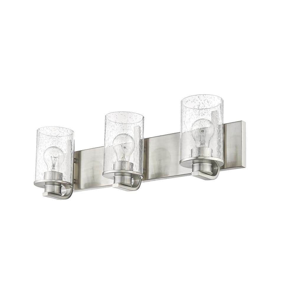 Beckett 3-Light Brushed Nickel Vanity with Clear Seedy Glass Shades