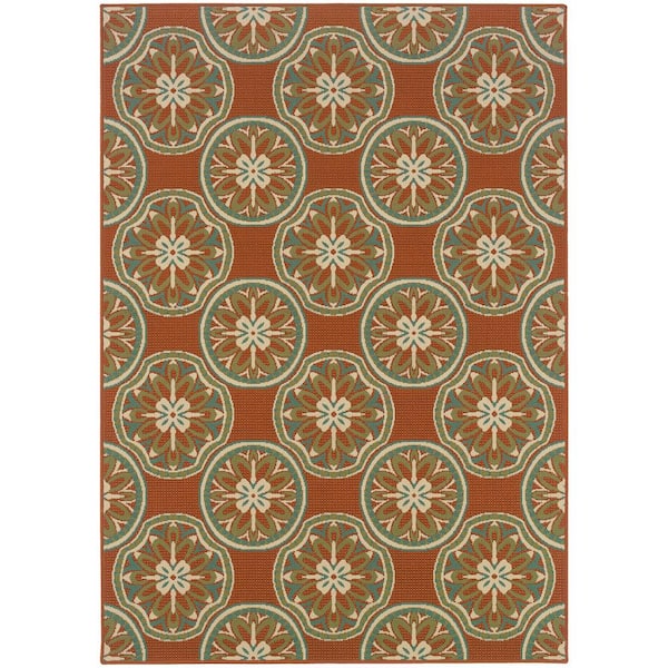Home Decorators Collection Trinidad Orange 4 ft. x 6 ft. Indoor/Outdoor Patio Area Rug