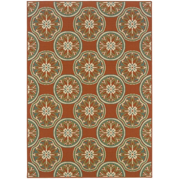 Home Decorators Collection Trinidad Orange 4 ft. x 6 ft. Indoor/Outdoor Patio Area Rug