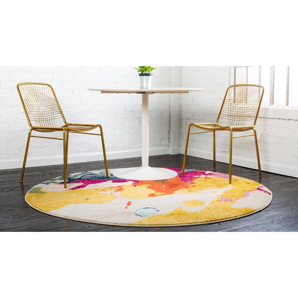 Abstract Blue and Beige Synthetic Round Rug for Easy Care