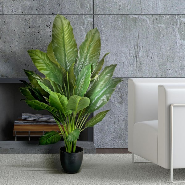 34 in. Green Artificial Spathiphylum in Pot