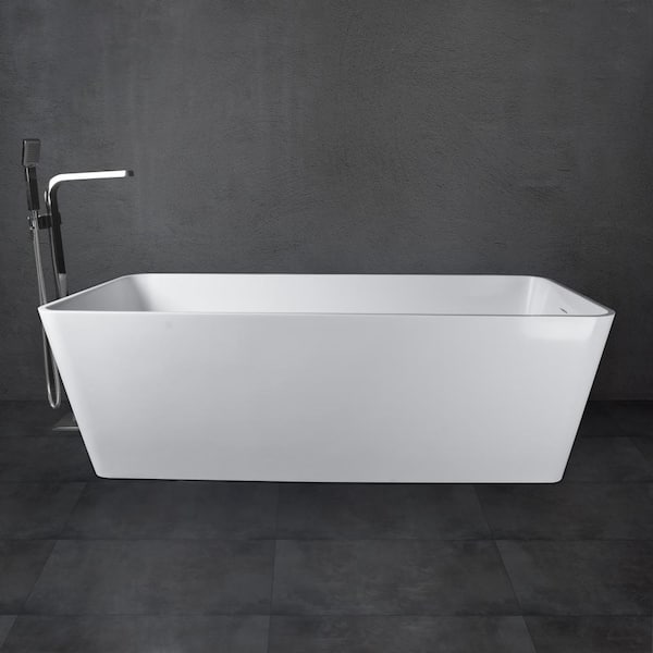 Vanity Art Aveyron 67 in. Solid Surface Resin Stone Flatbottom Freestanding Bathtub in Glossy White