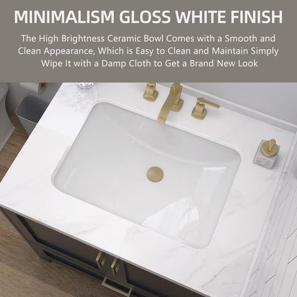 Zeafive 20 in. L Rectangular Bathroom Sink in White Ceramic