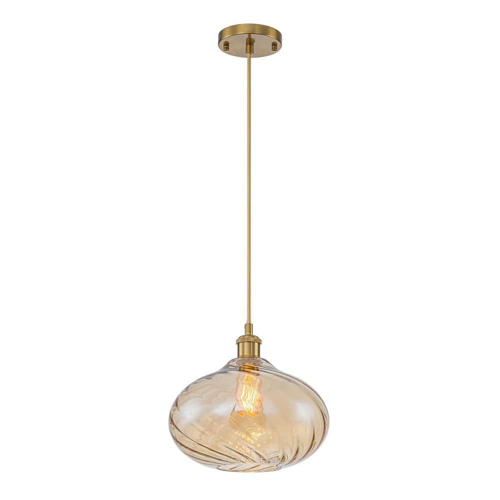 Modern 11.02 in. 1-Light Amber Pendant Light with Water Ripple Glass Shade for Kitchen Island Dining Room Hallway price history on PriceWatchPro