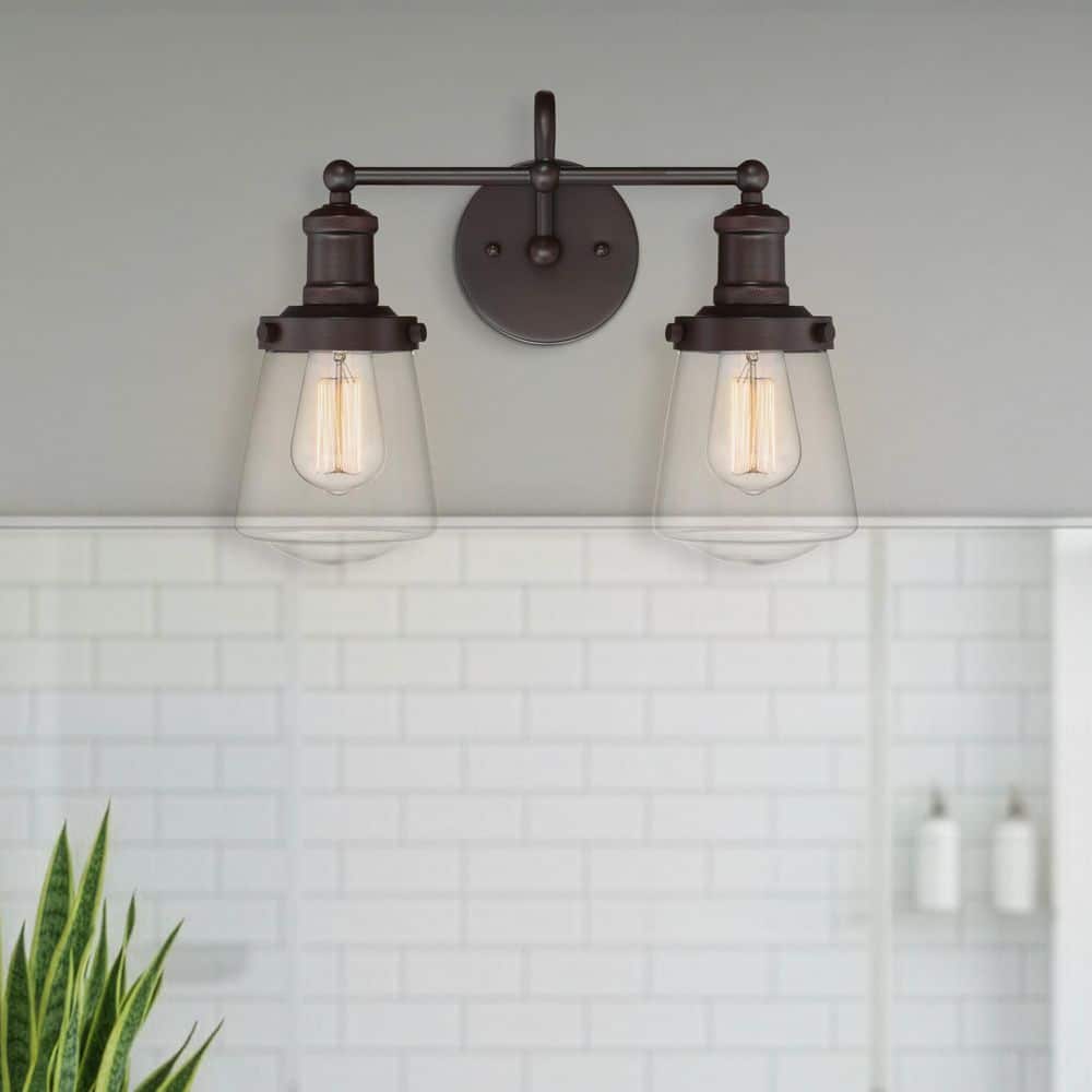 Taylor 15.25 in. 3-Light Satin Bronze Industrial Vanity Light with Clear Glass Shades price history on PriceWatchPro