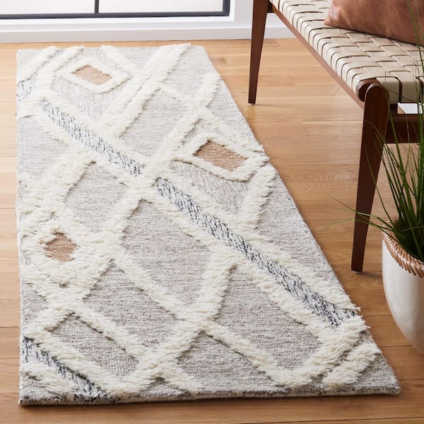Casablanca 2 ft. x 14 ft. Gray/Ivory Abstract High-Low Wavy Runner Rug